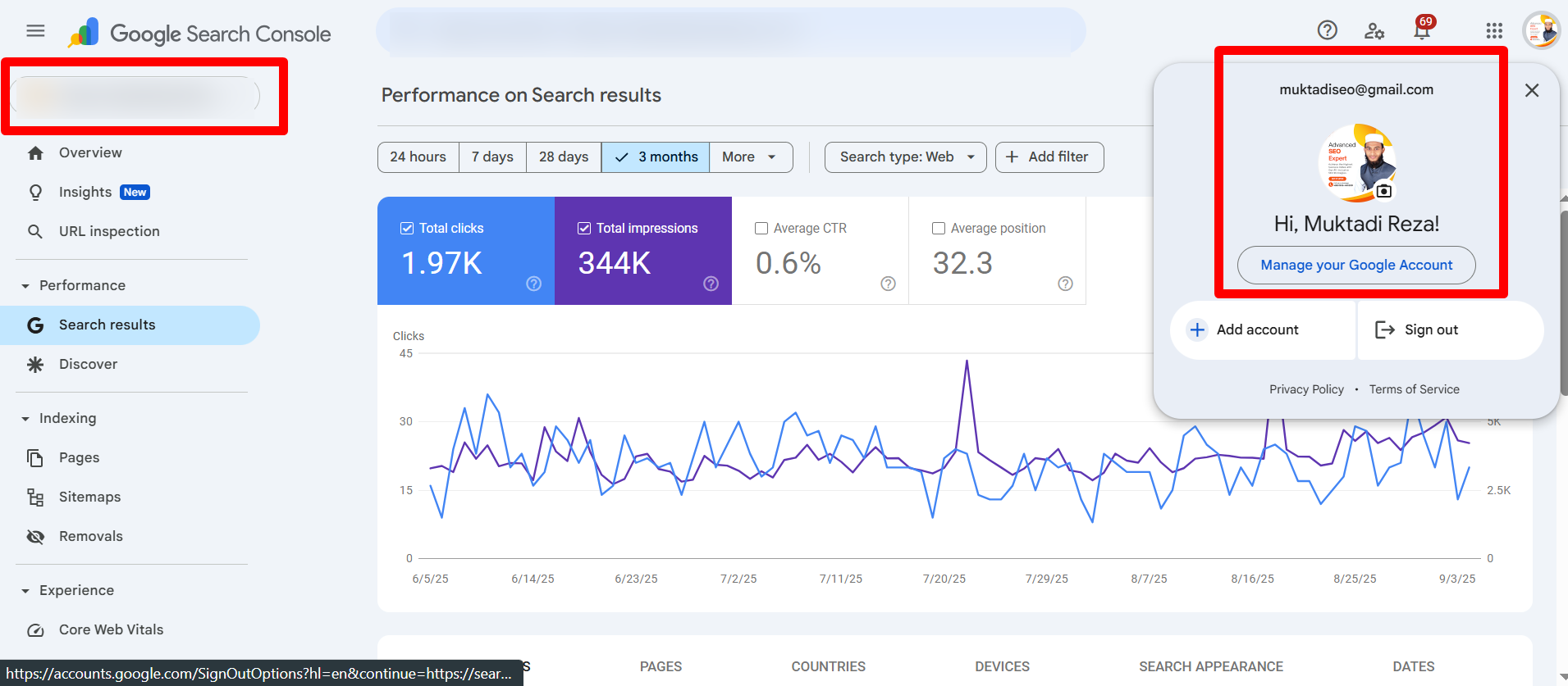 Google Search Console performance